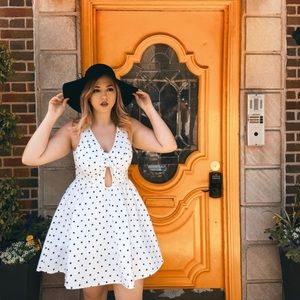 Black And White Polka Dot, Sleeveless, Pouf Dress